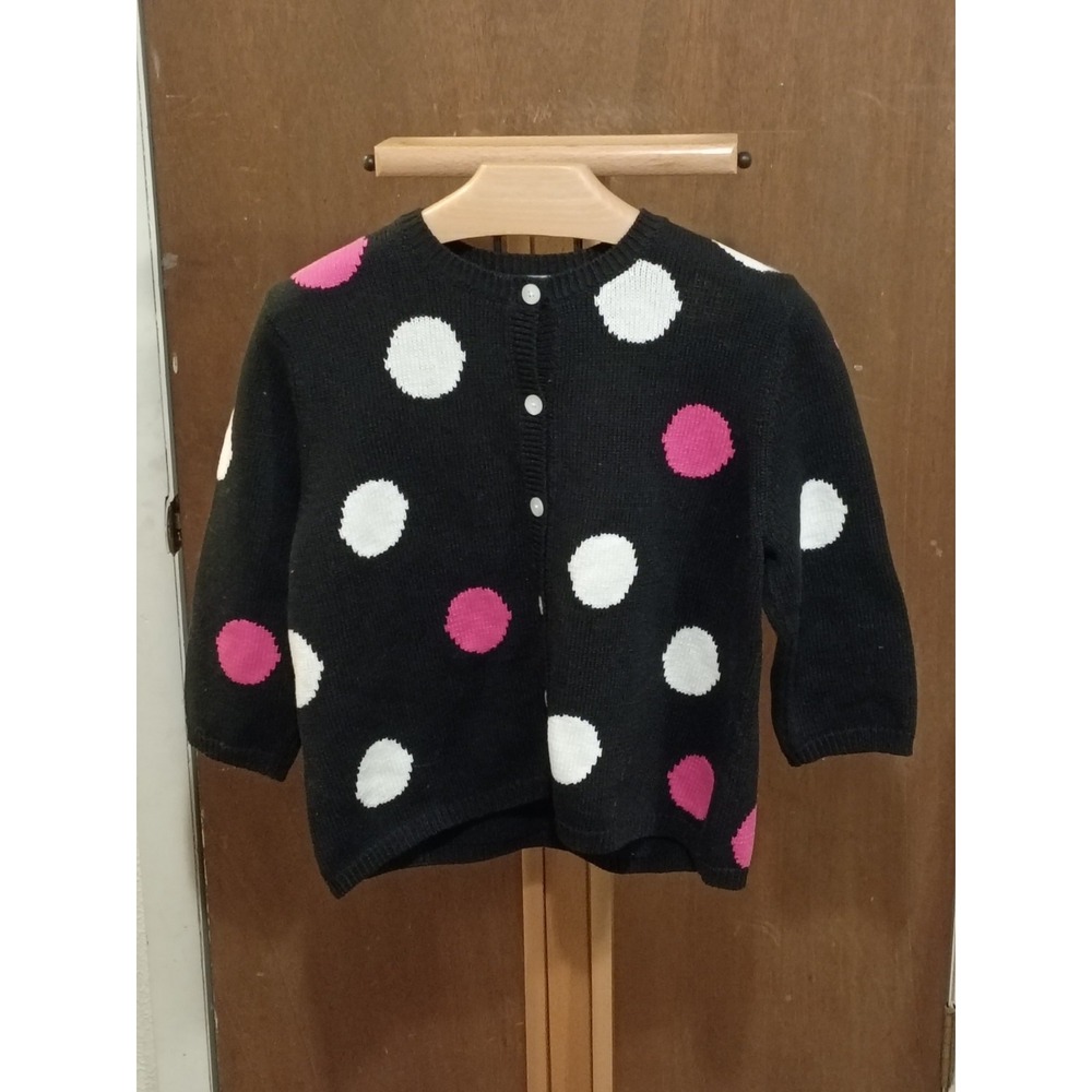 Vintage 90s Pendleton Black Cardigan Pink White Large Polka Dot Button Up